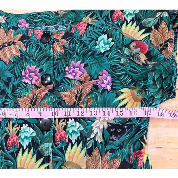 TRUE Vintage Handmade Button Front Sheath Dress Sz XS Jungle Jaguar Floral Birds - Picture 4 of 6